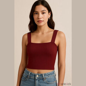 Nation LTD. Ribbed Burgundy Cropped Tank Top with Thick Straps Sz XS